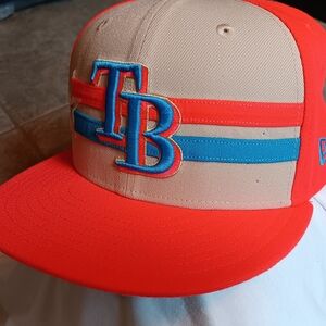 New Era Tan and Red Hat with Retro Stripes
